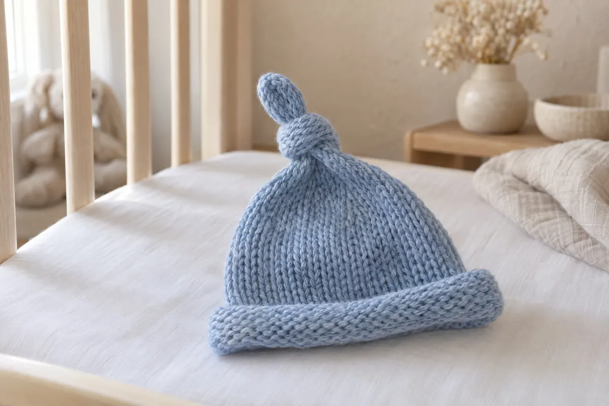 Baby Top-Knot Hat, knitted