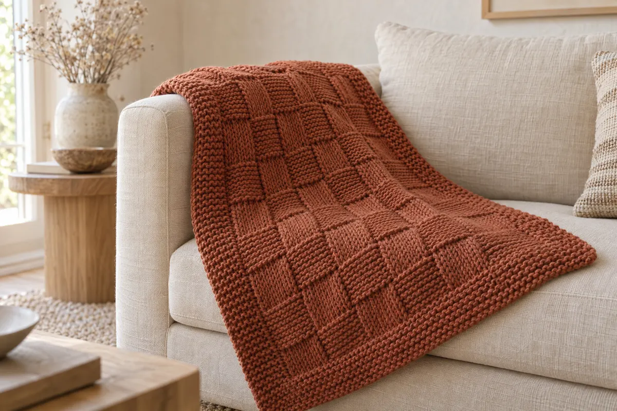 Basketweave Crib Blanket, knitted