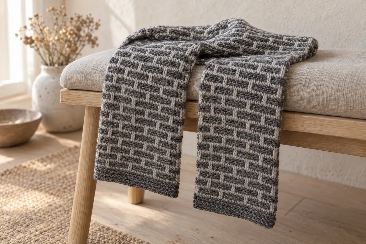 Two-Colour Brick Stitch Scarf, knitted