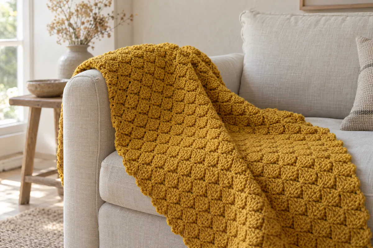Corner-to-Corner (C2C) Blanket, crocheted