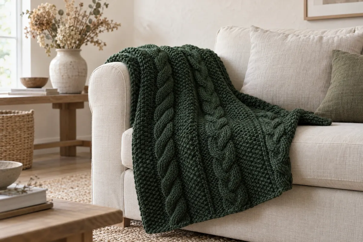 Rope Cable Panel Throw, knitted