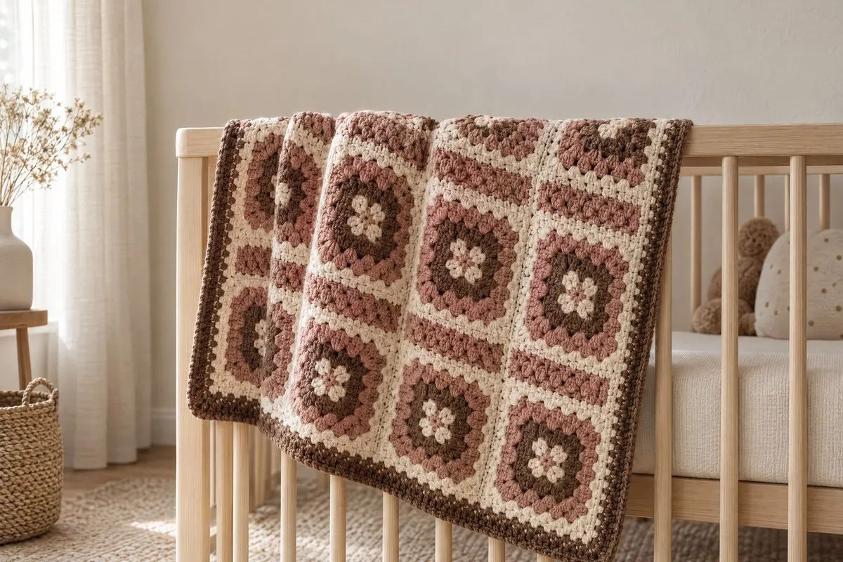 Classic Granny Square Blanket, crocheted