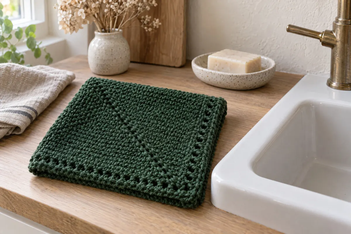 Diagonal Garter Dishcloth, knitted