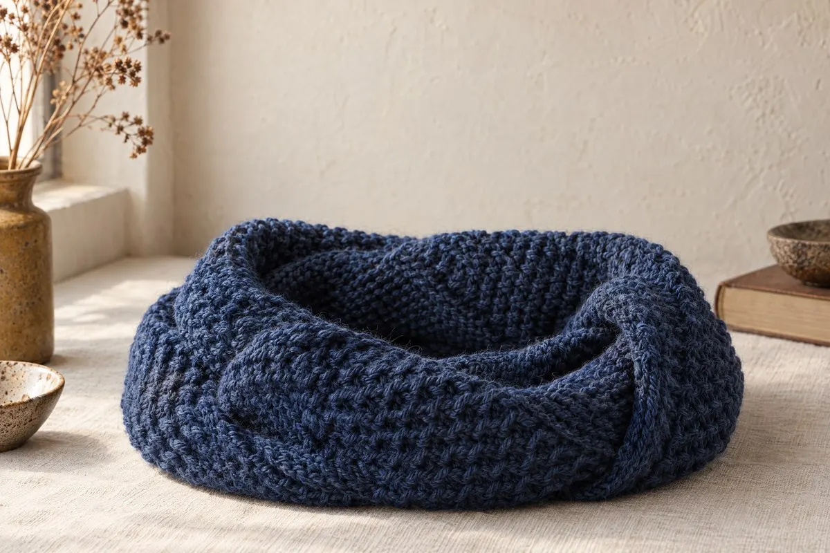 Double Moss Cowl, knitted