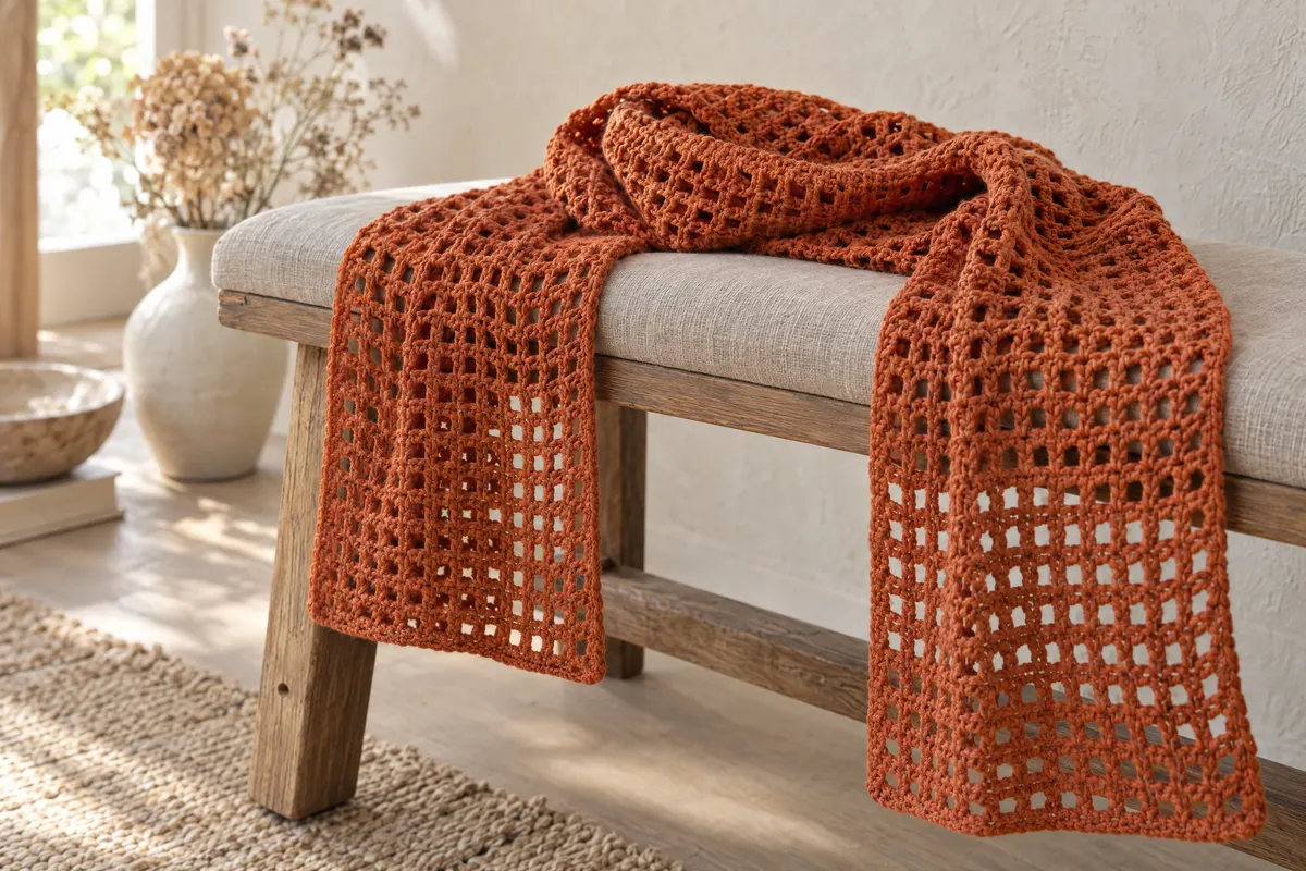Filet Mesh Summer Scarf, crocheted