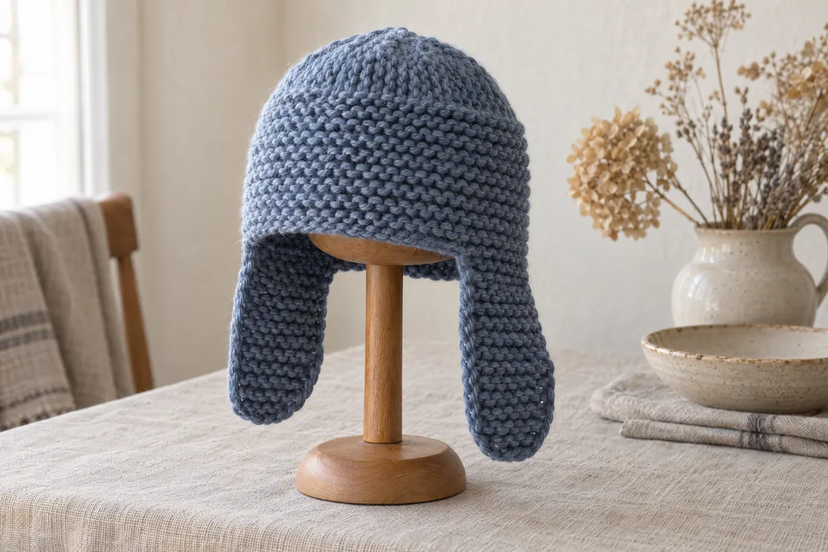 Garter Earflap Hat, knitted