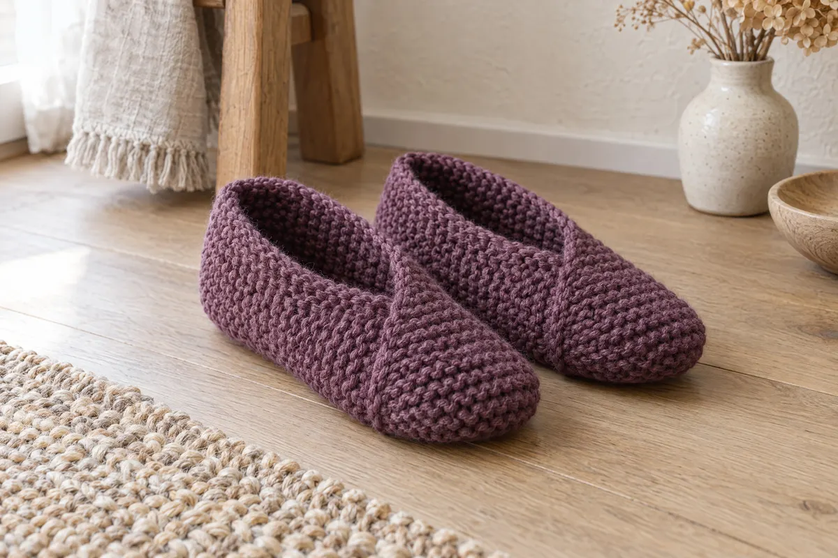 Garter Rectangle Slippers, knitted
