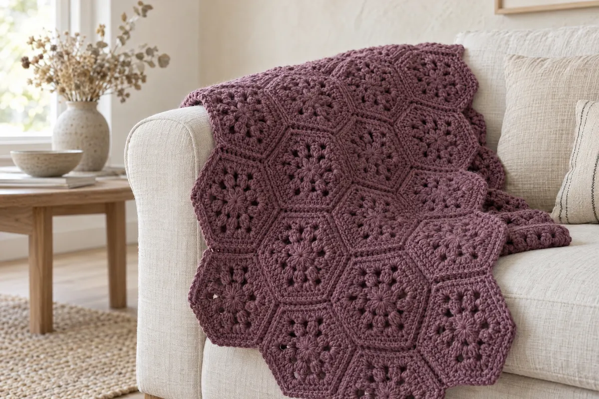 Granny Hexagon Blanket, crocheted