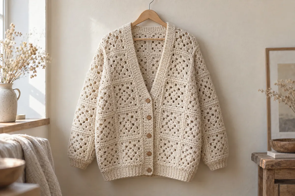Granny Square Cardigan, crocheted