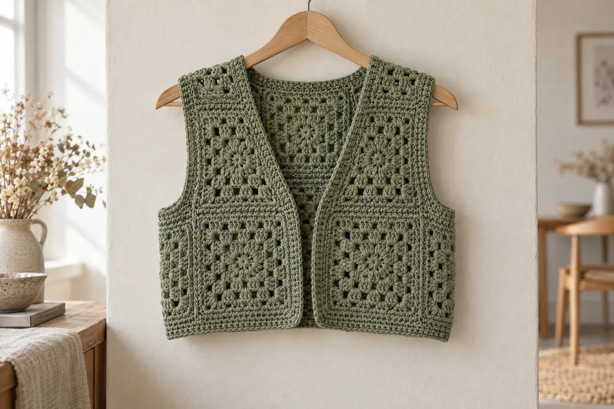 Cropped Granny Square Vest, crocheted