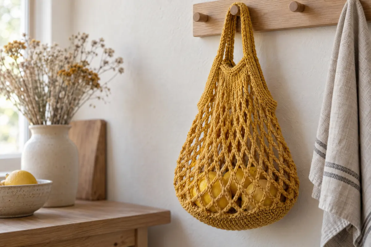 Eyelet Mesh Market Bag, knitted