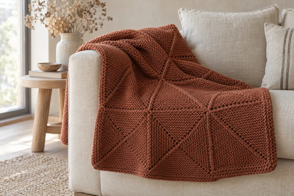 Mitered Square Blanket, knitted