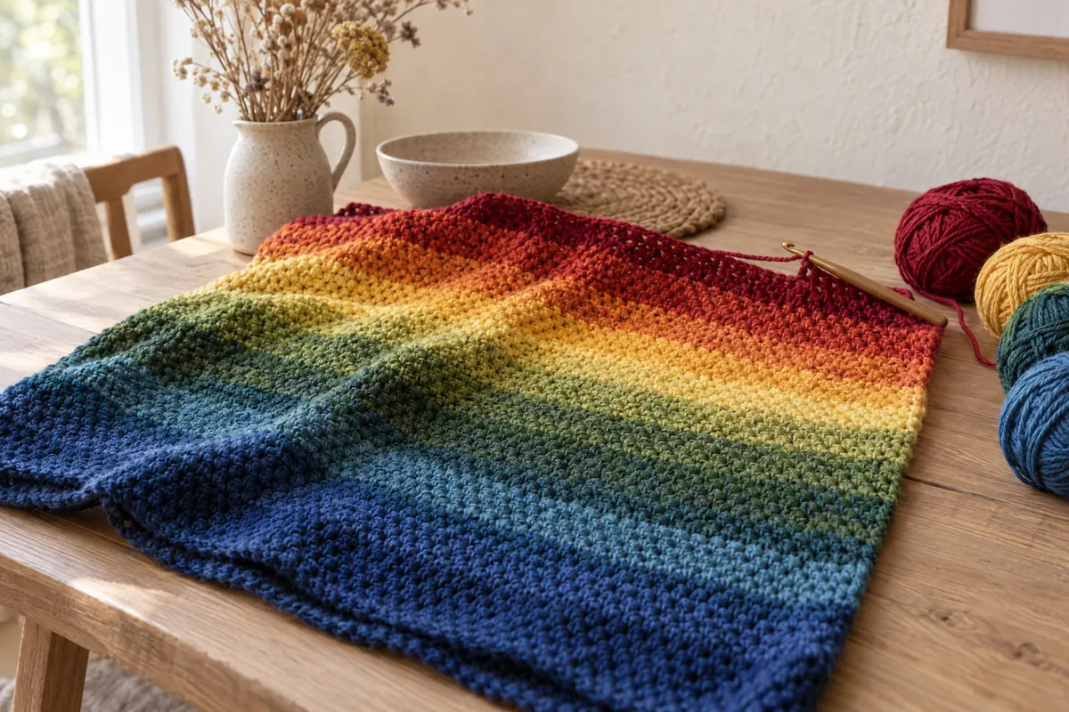 Moss Stitch Temperature Blanket, crocheted