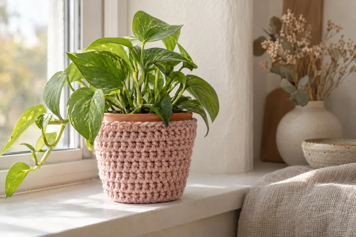 Plant Pot Cozy, crocheted