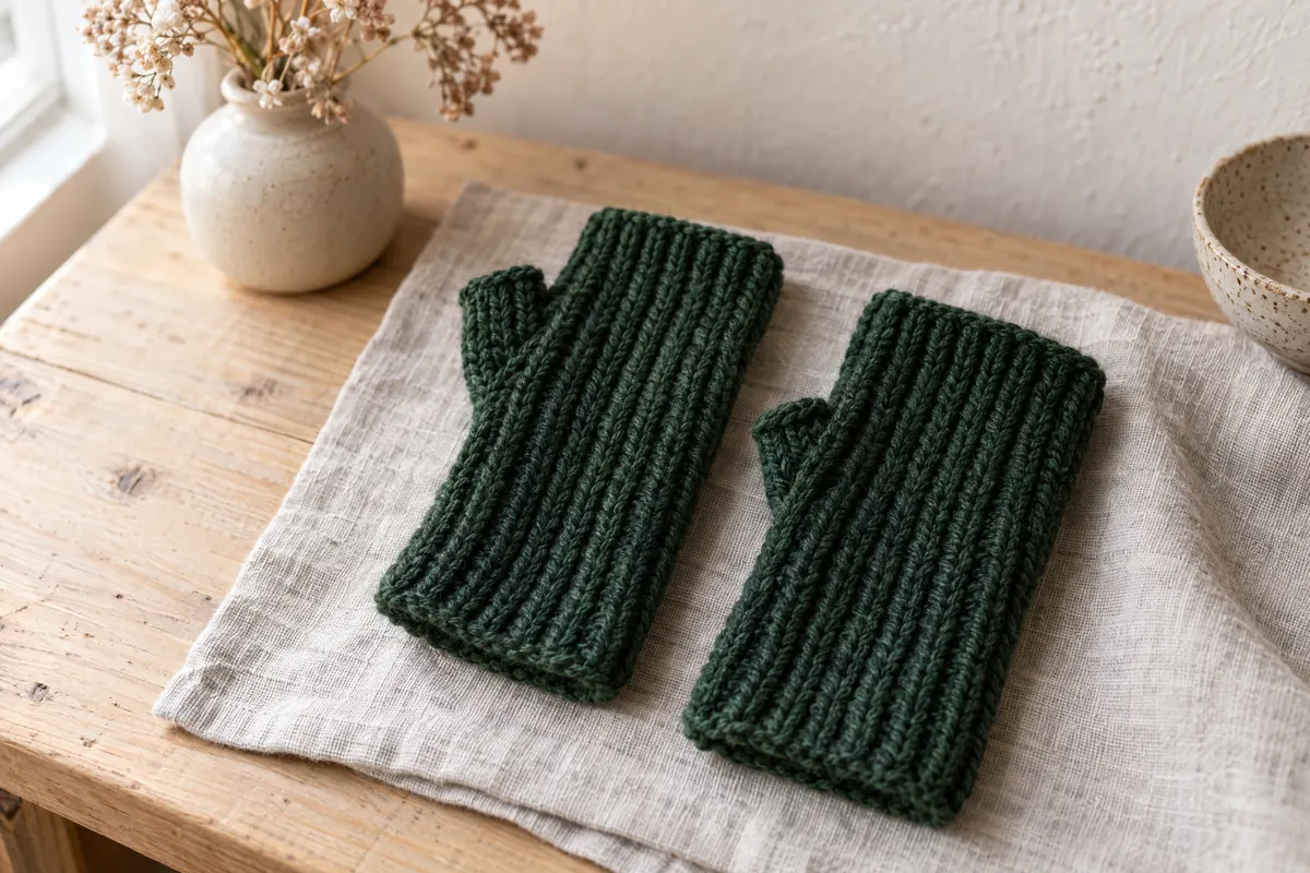 Seamed Rib Fingerless Mitts, knitted