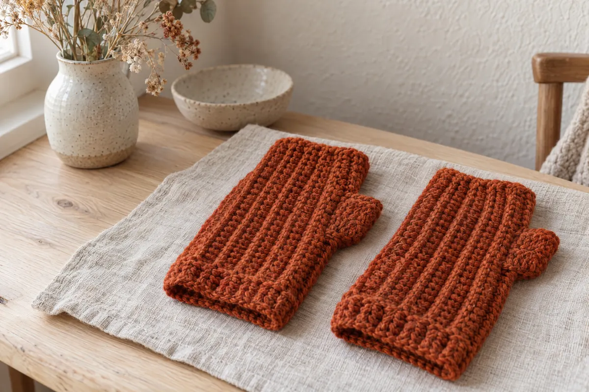 Ribbed Fingerless Gloves, crocheted