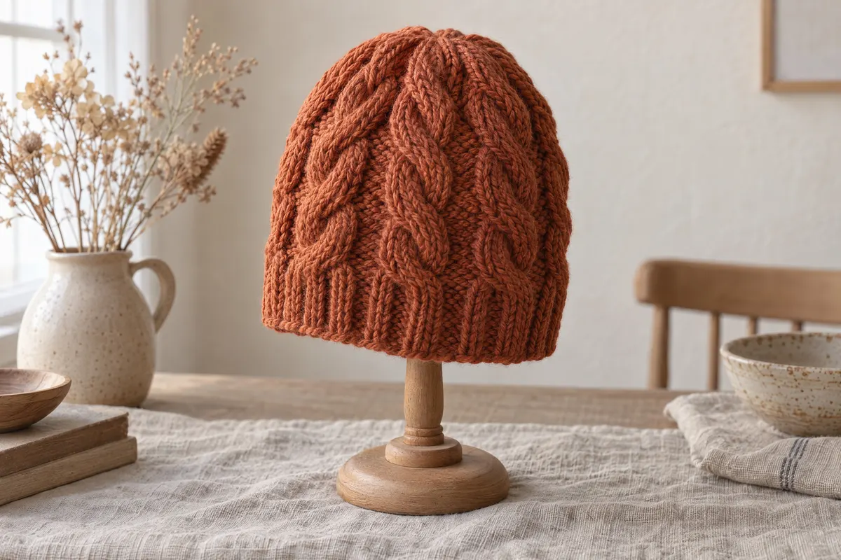Rope Cable Beanie, knitted