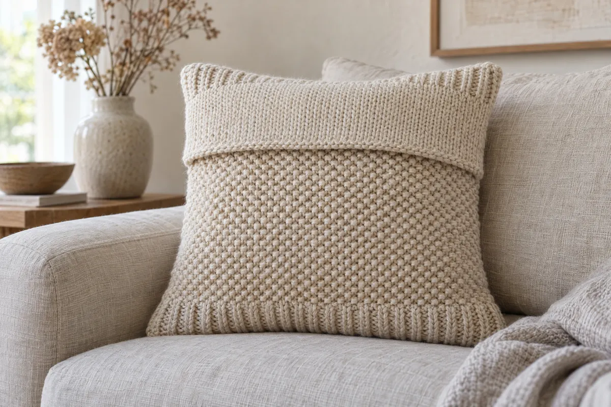 Seed Band Envelope Cushion, knitted