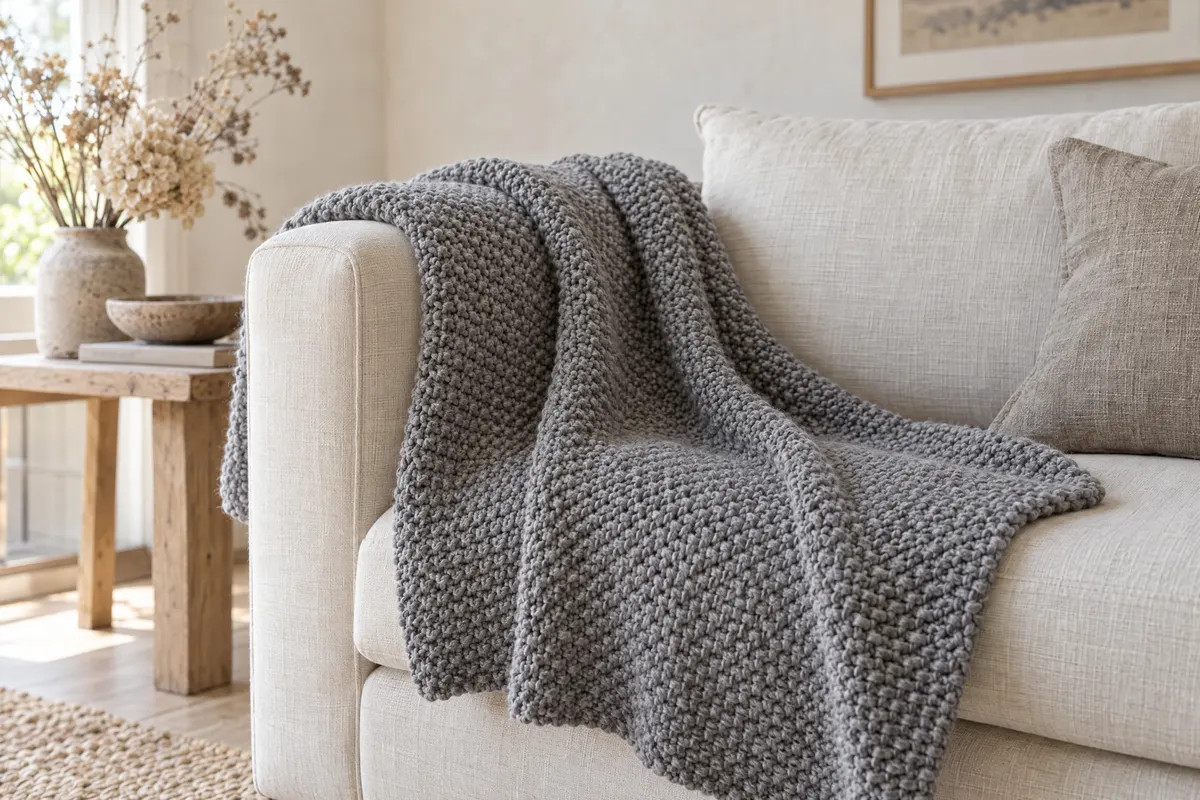 Seed Stitch Sofa Throw, knitted