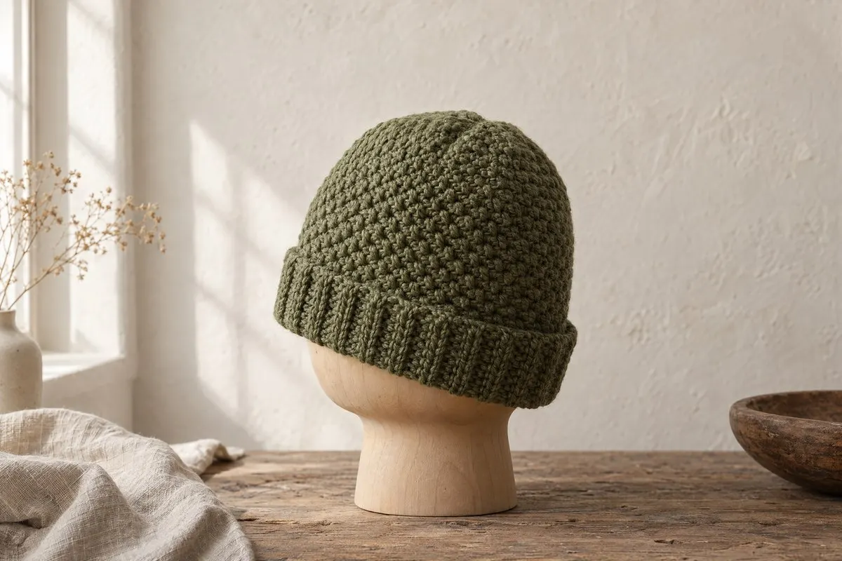 Top-Down Half Double Beanie, crocheted