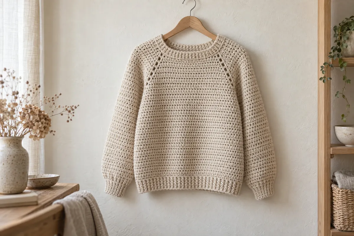 Top-Down Raglan Crochet Sweater, crocheted