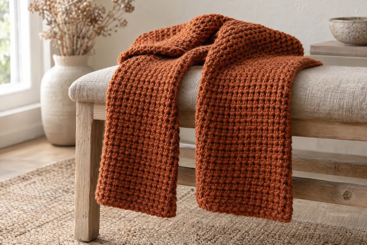 Tunisian Simple Stitch Scarf, crocheted