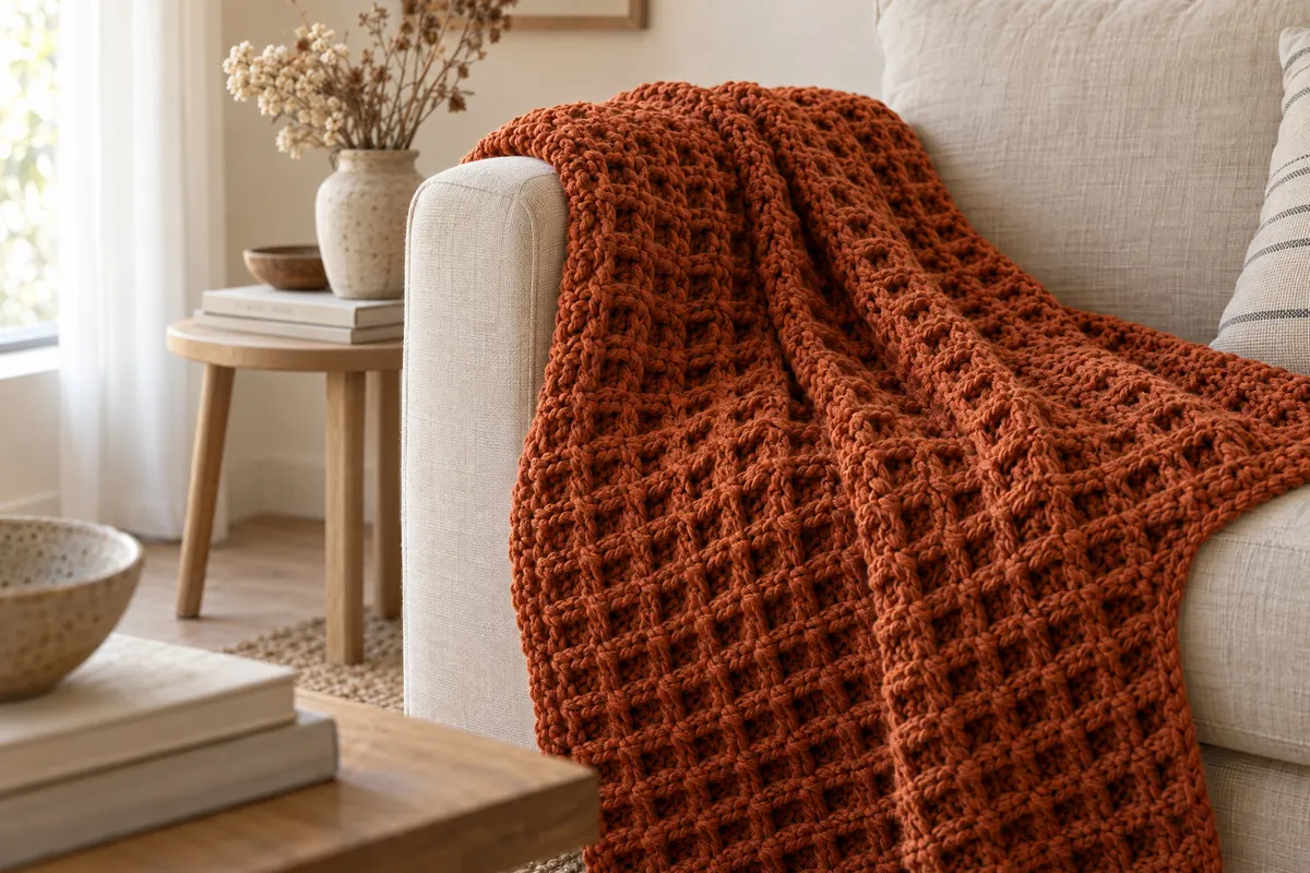 Waffle Stitch Throw, crocheted