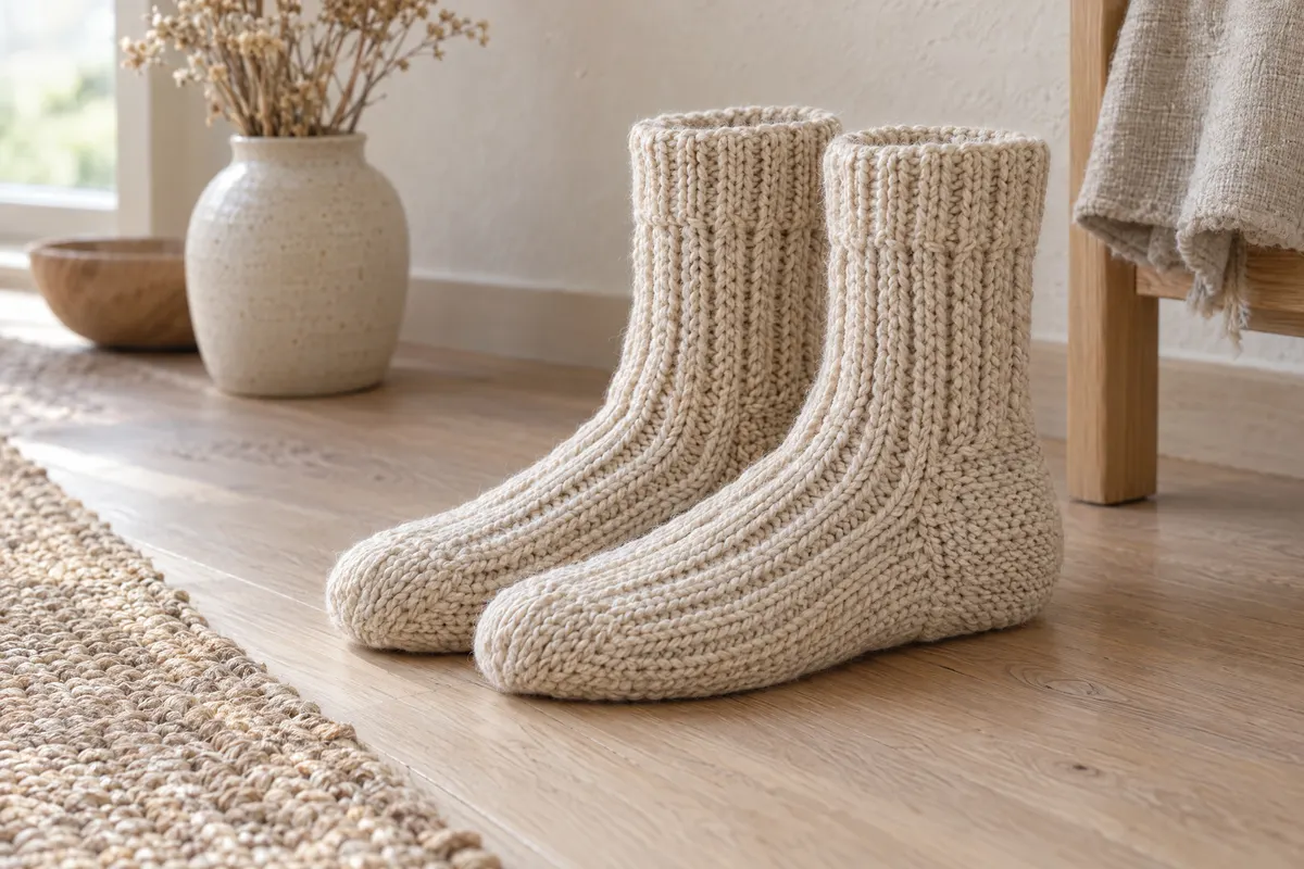 Worsted Ribbed Boot Socks, knitted