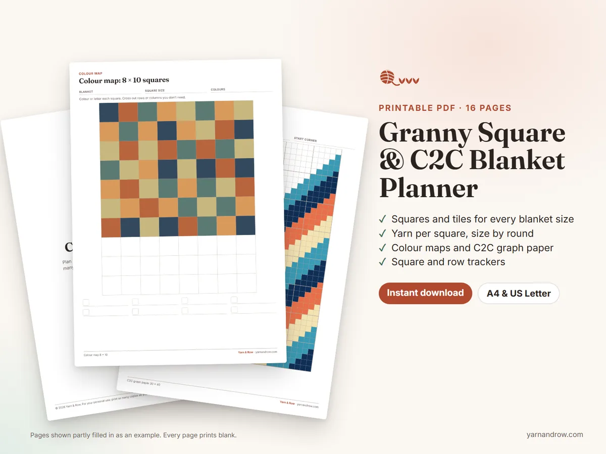 Granny Square & C2C Blanket Planner: pages from the printable PDF