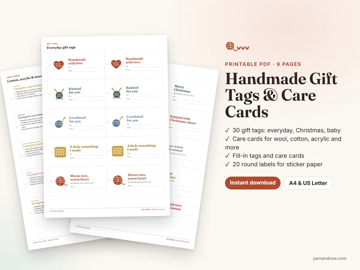 Handmade Gift Tags & Care Cards: pages from the printable PDF