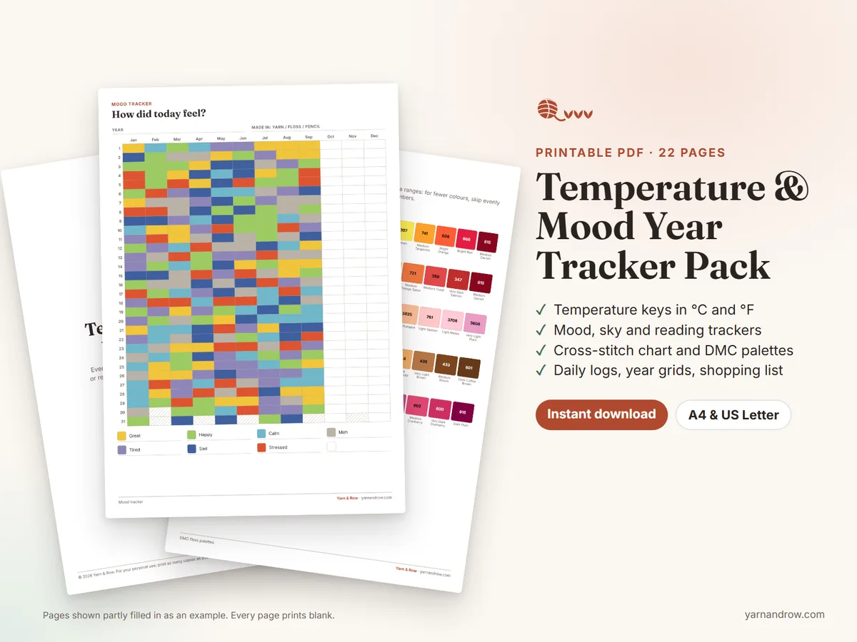 Temperature & Mood Year Tracker Pack: pages from the printable PDF